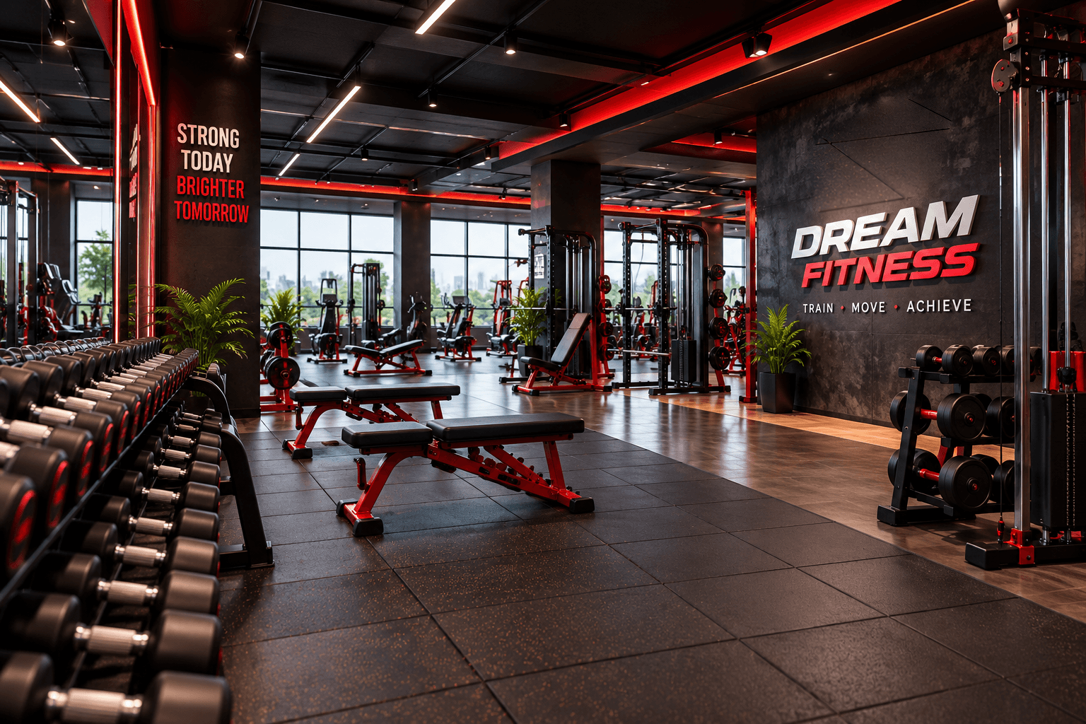 Modern fitness gym with professional workout equipment